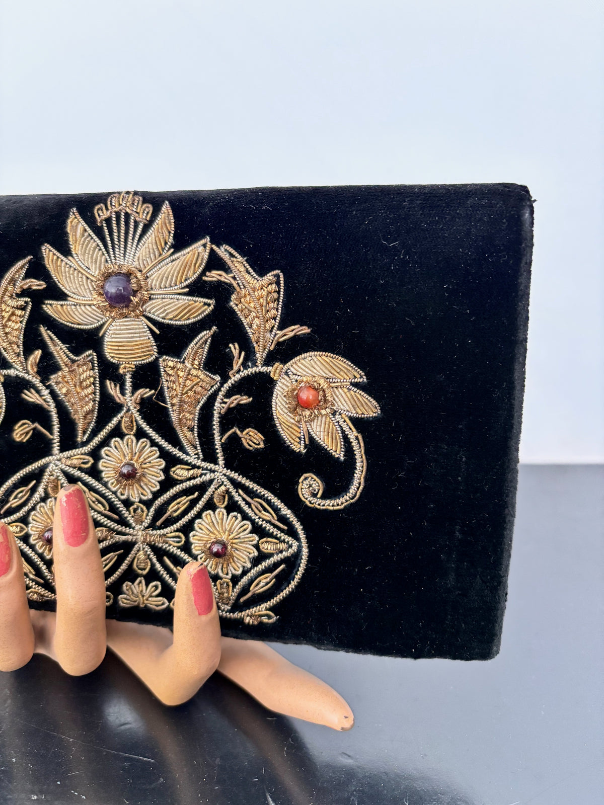 1950s/60s Black Velvet Goldwork Embroidered Clutch