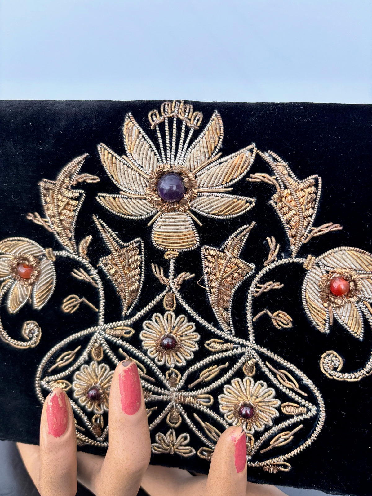 1950s/60s Black Velvet Goldwork Embroidered Clutch