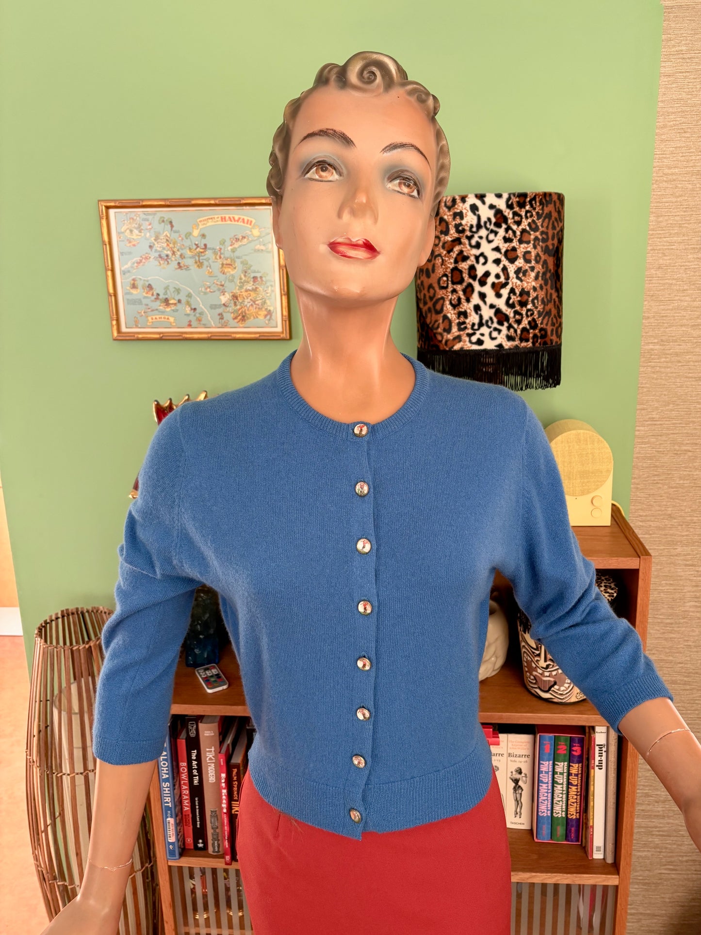 S | 1950s Ruth Chagnon Novelty Golf Cashmere Cardigan