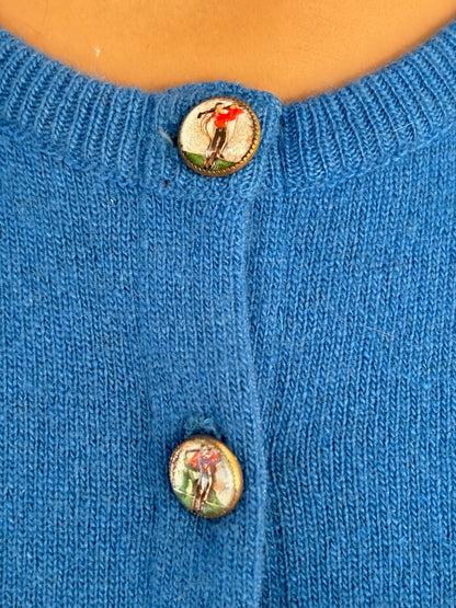 S | 1950s Ruth Chagnon Novelty Golf Cashmere Cardigan