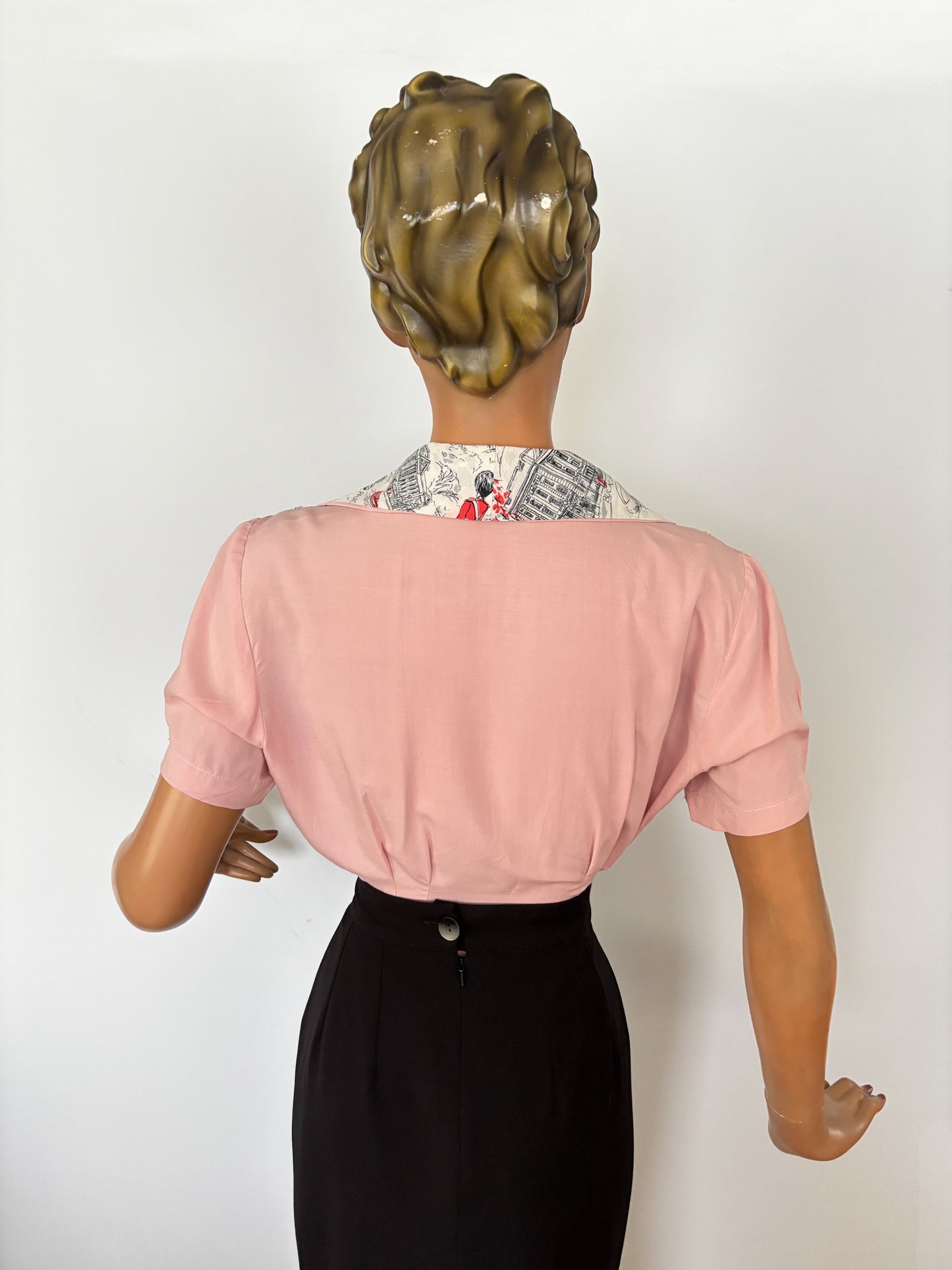 Vintage Tourist Scarf 1940s Style Blouse | M