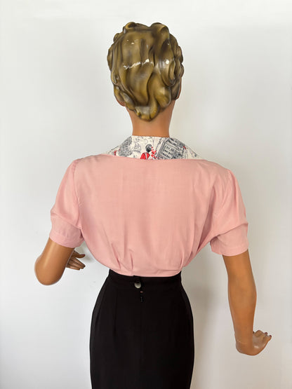 Vintage Tourist Scarf 1940s Style Blouse | M