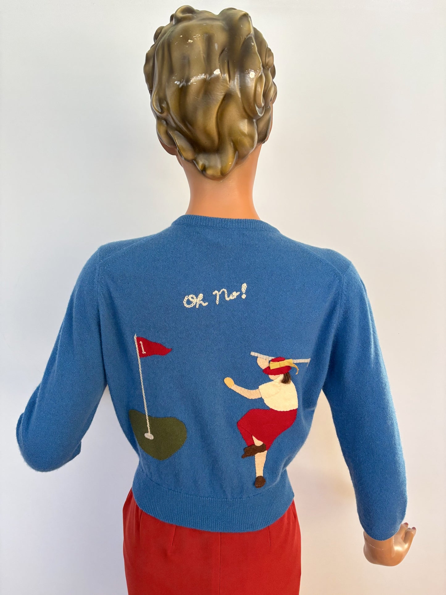 S | 1950s Ruth Chagnon Novelty Golf Cashmere Cardigan