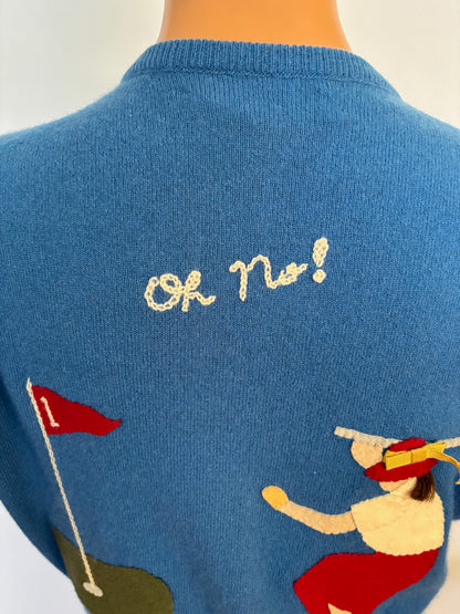 S | 1950s Ruth Chagnon Novelty Golf Cashmere Cardigan