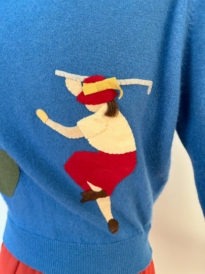 S | 1950s Ruth Chagnon Novelty Golf Cashmere Cardigan