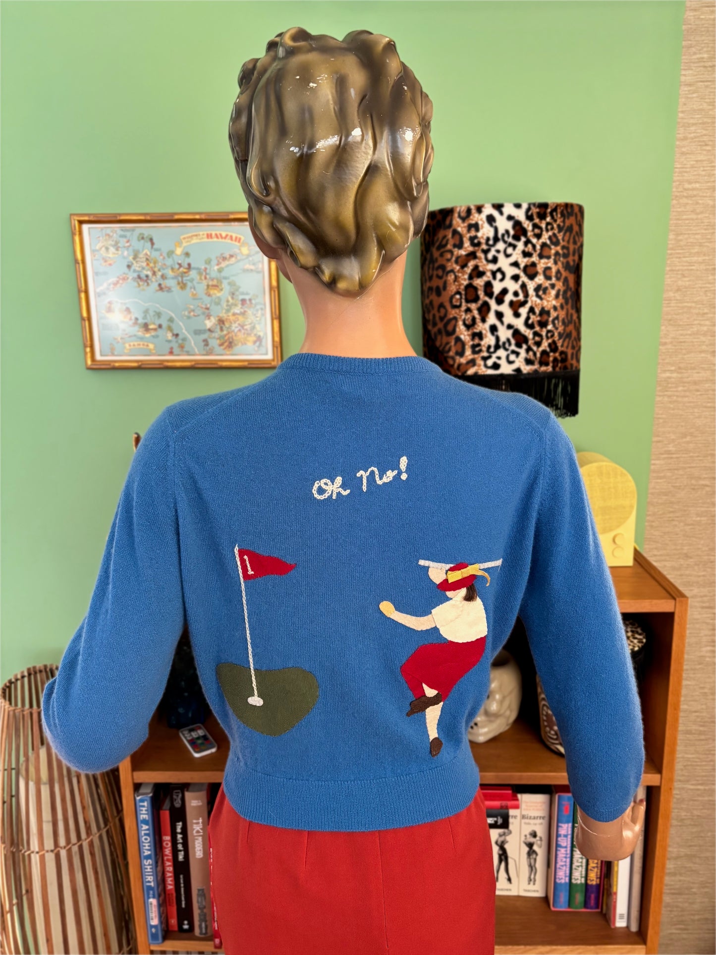 S | 1950s Ruth Chagnon Novelty Golf Cashmere Cardigan