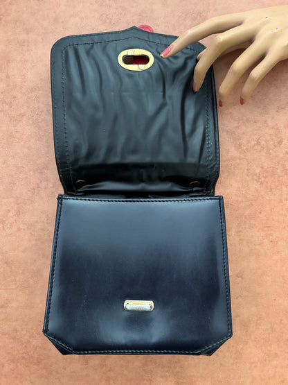 1960s Navy Blue and Red Vinyl Box Handbag