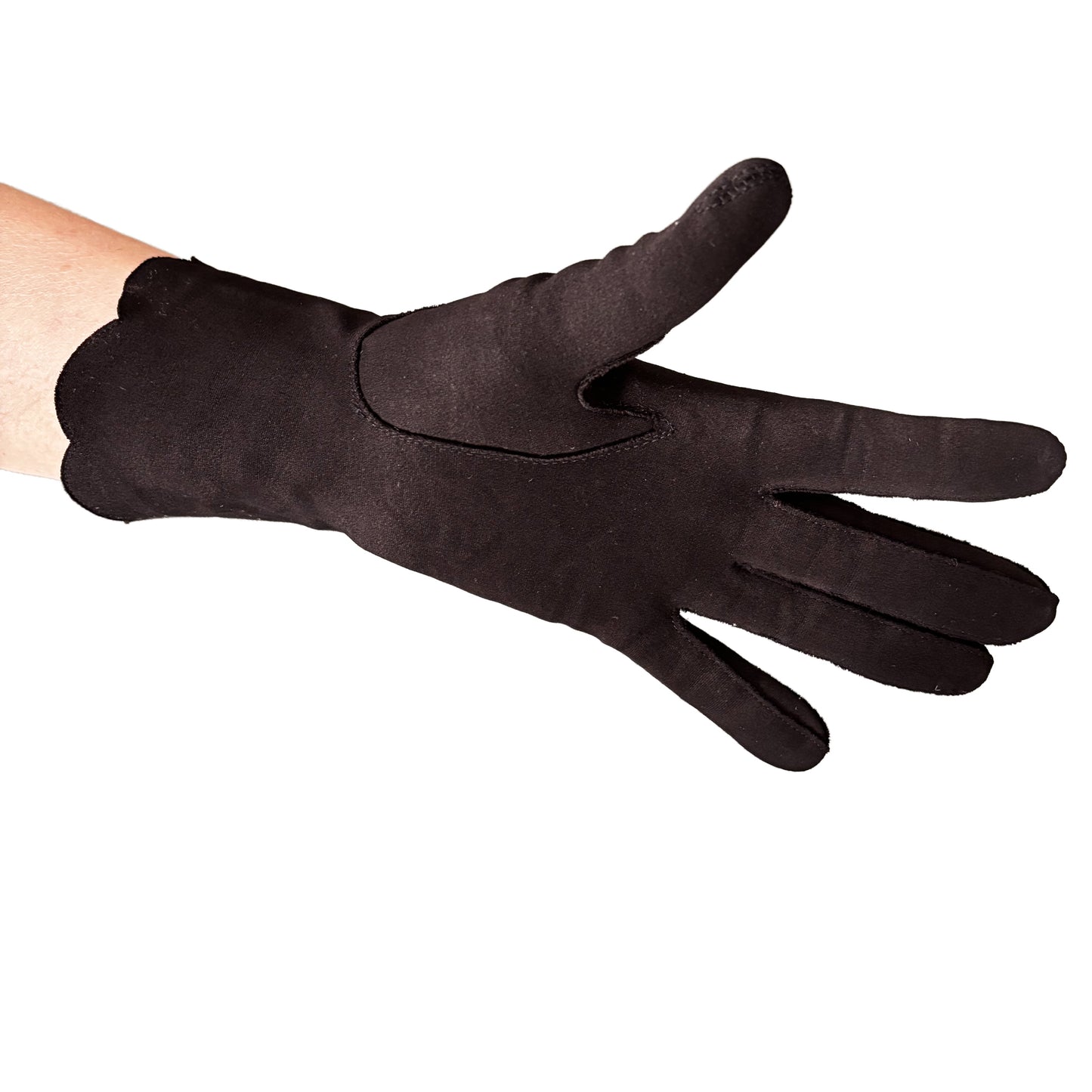 Vintage Scalloped Black Gloves | Size 7