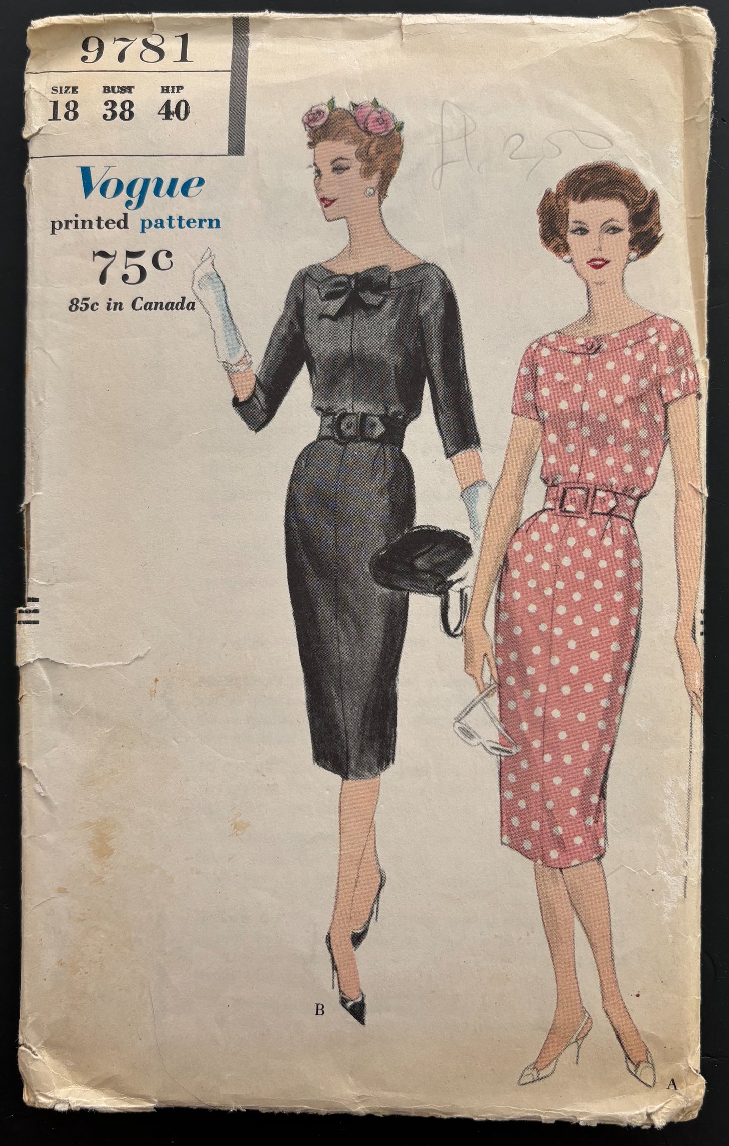 1959 Vogue 9781 One Piece Dress Sewing Pattern - Size 18