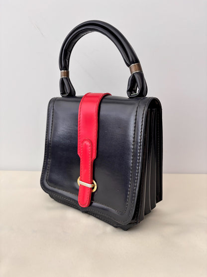 1960s Navy Blue and Red Vinyl Box Handbag