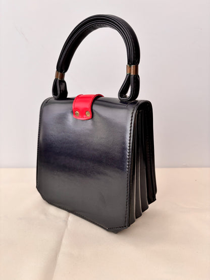 1960s Navy Blue and Red Vinyl Box Handbag