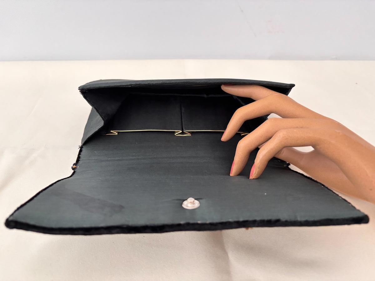 1950s/60s Black Velvet Goldwork Embroidered Clutch