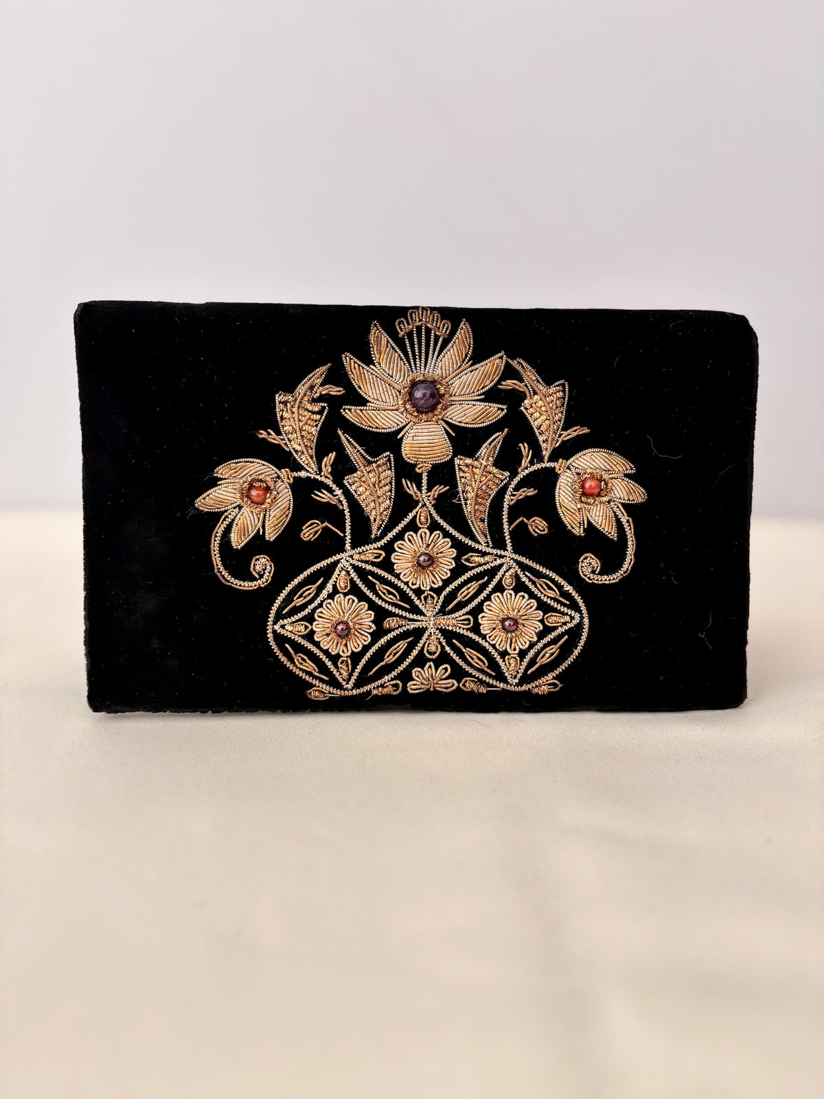 1950s/60s Black Velvet Goldwork Embroidered Clutch