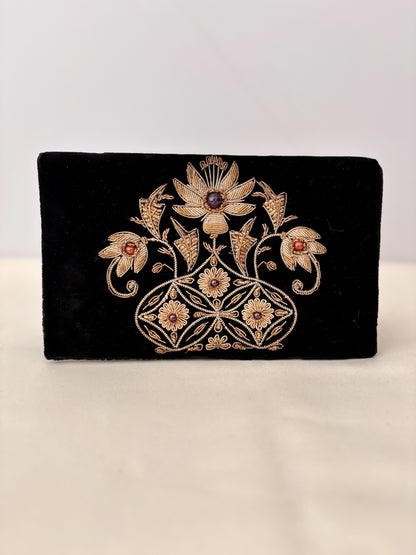 1950s/60s Black Velvet Goldwork Embroidered Clutch