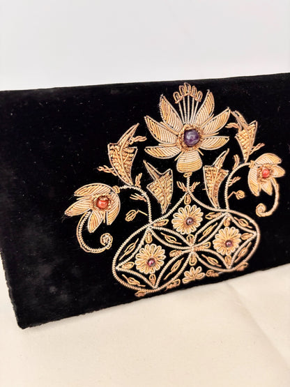 1950s/60s Black Velvet Goldwork Embroidered Clutch