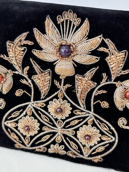 1950s/60s Black Velvet Goldwork Embroidered Clutch