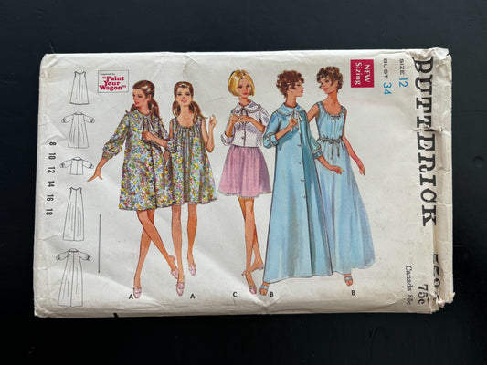 1960s Butterick 5534 Sewing Pattern Misses Nightgown, Robe and Jacket - Size 12