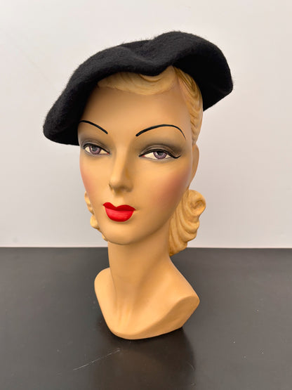 1930s/40s Black Felt Hat Chapeau de K&S Paris