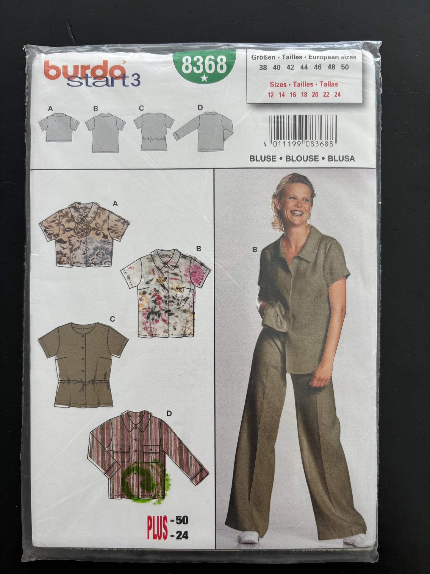 Burda 8368 Sewing Pattern Plus Size Women's Blouse - Size 12-24