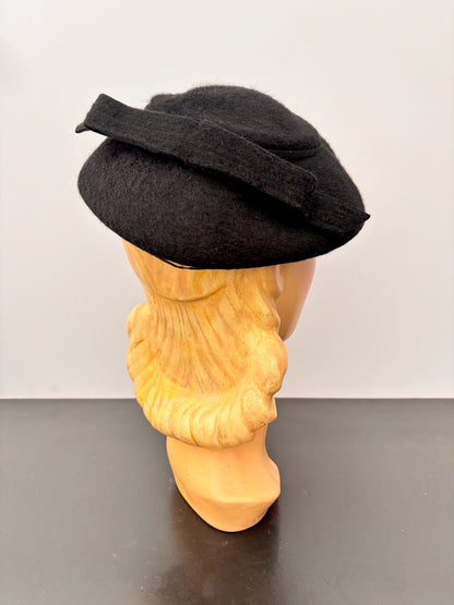 1930s/40s Black Felt Hat Chapeau de K&S Paris