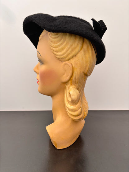 1930s/40s Black Felt Hat Chapeau de K&S Paris