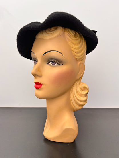 1930s/40s Black Felt Hat Chapeau de K&S Paris