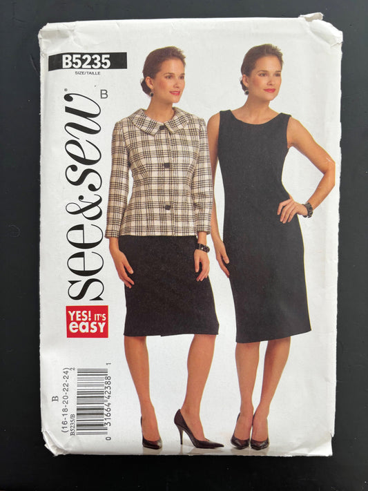 See & Sew B5235 Sewing Pattern Sleeveless Sheath Dress and Button Front Jacket  - Size 16-24