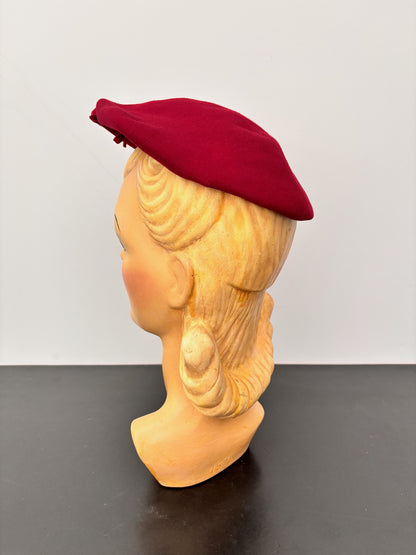 1940s Red Felt Tilt Beret with Bows