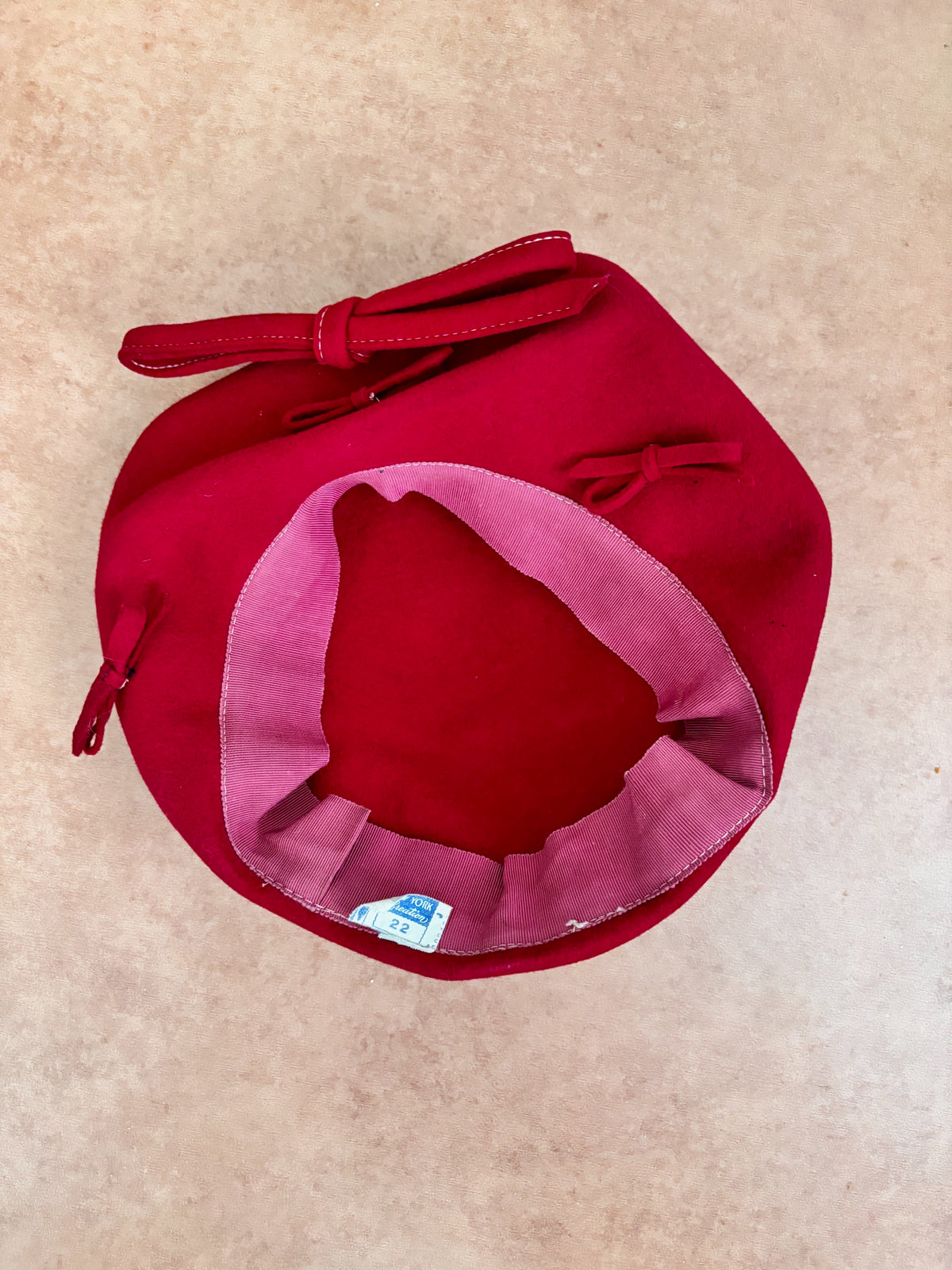 1940s Red Felt Tilt Beret with Bows