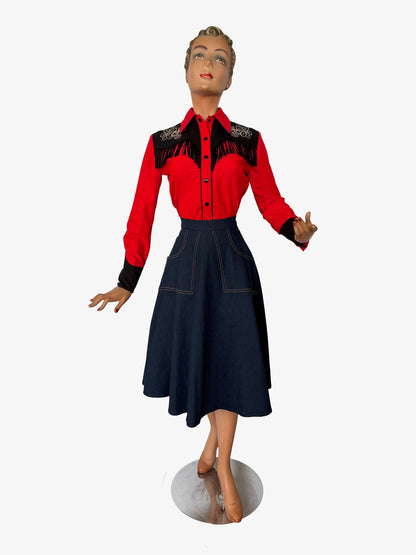 June 1940s Western Blouse Red - Made to Order