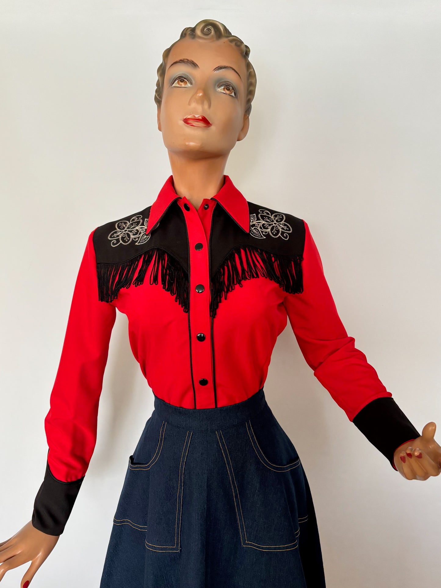 June 1940s Western Blouse Red - Made to Order