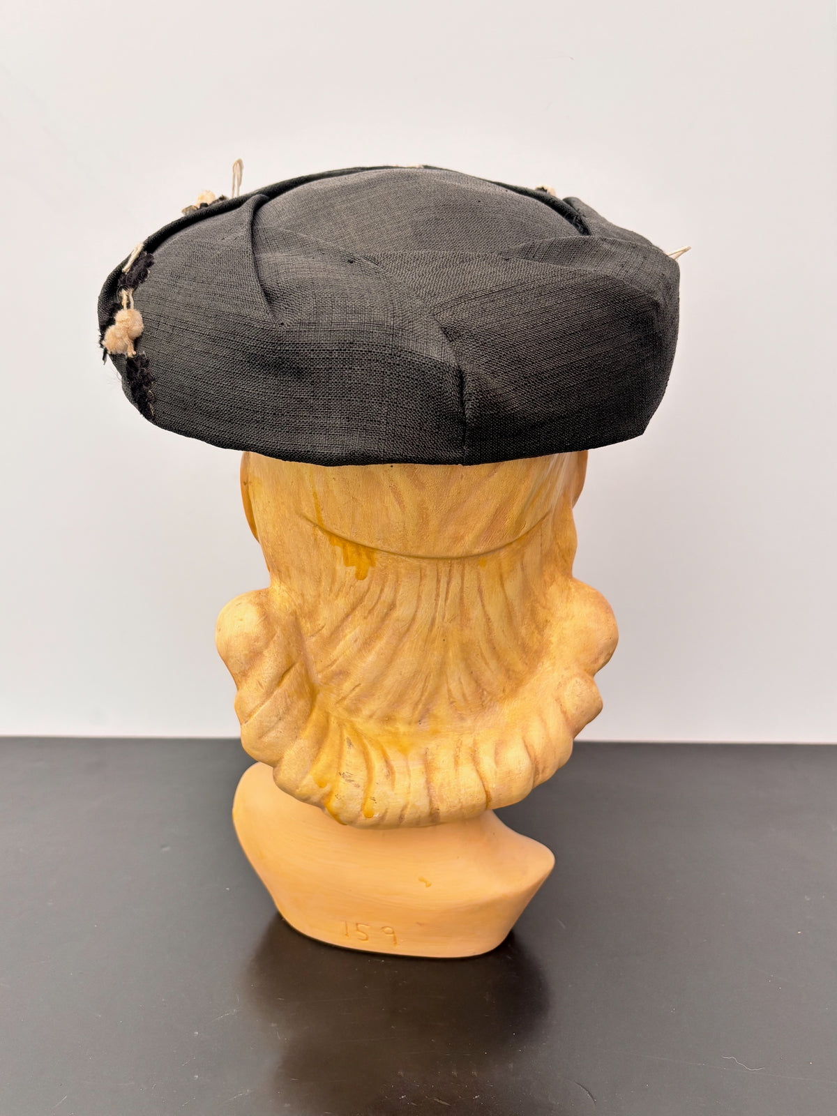 1950s Black Linen Wide Brim Hat Eva Mae Modes