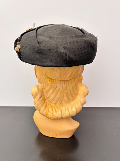 1950s Black Linen Wide Brim Hat Eva Mae Modes