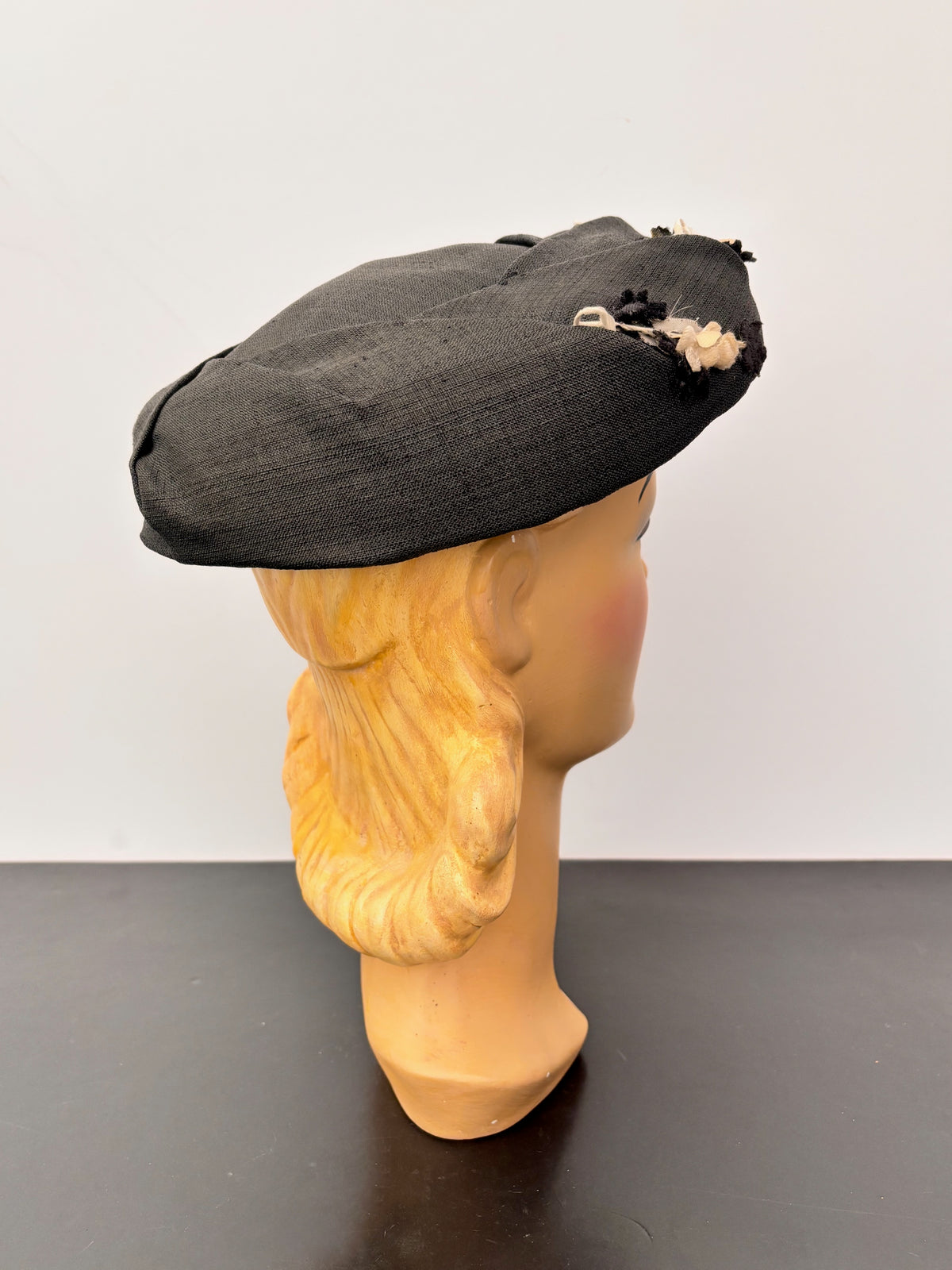 1950s Black Linen Wide Brim Hat Eva Mae Modes