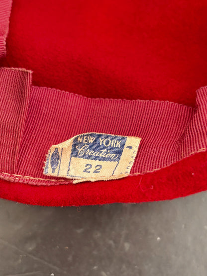 1940s Red Felt Tilt Beret with Bows