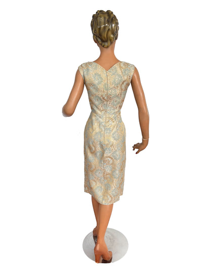 1950s/60 Gold Brocade Sarong Dress | XS