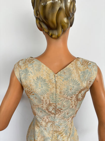 1950s/60 Gold Brocade Sarong Dress | XS