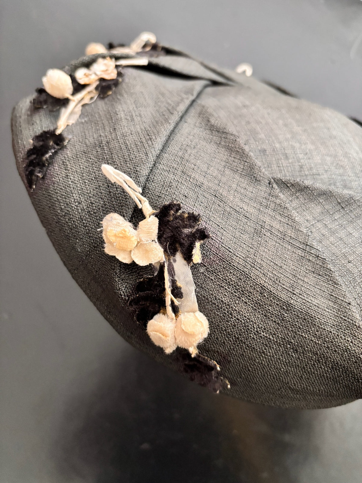 1950s Black Linen Wide Brim Hat Eva Mae Modes