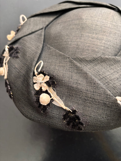 1950s Black Linen Wide Brim Hat Eva Mae Modes