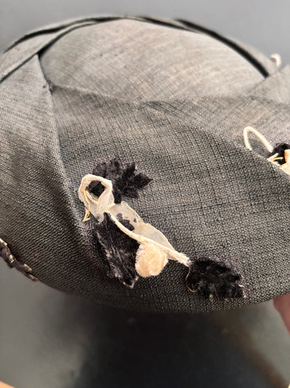 1950s Black Linen Wide Brim Hat Eva Mae Modes