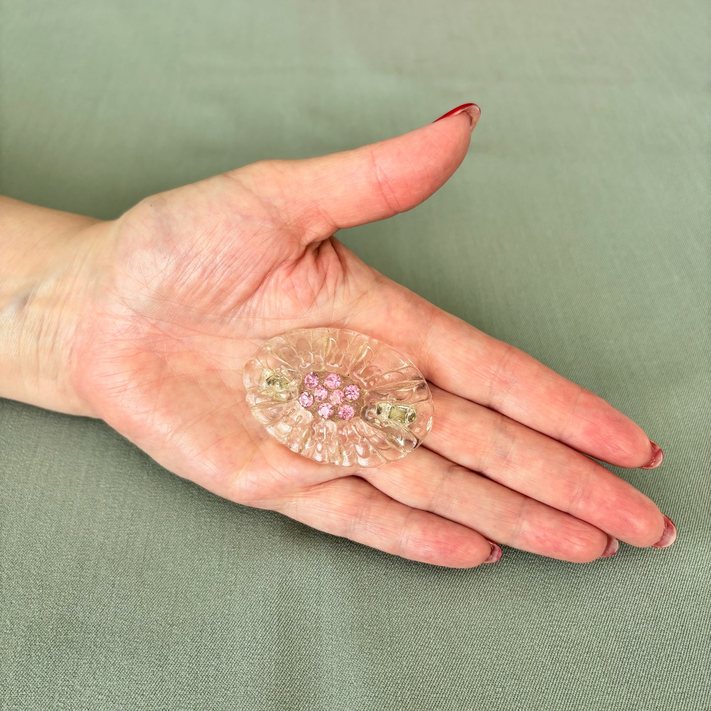 1950s Oval Glass and Rhinestones Brooch