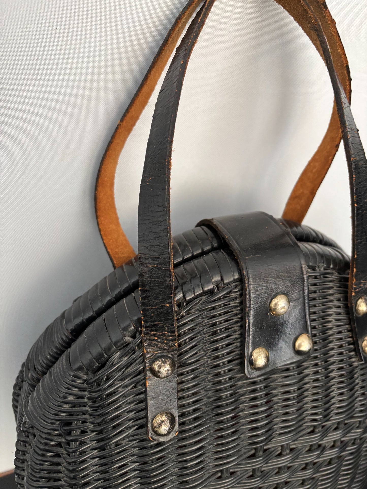 1950s/1960s Black Wicker Handbag