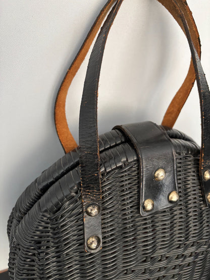 1950s/1960s Black Wicker Handbag
