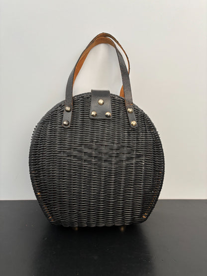1950s/1960s Black Wicker Handbag
