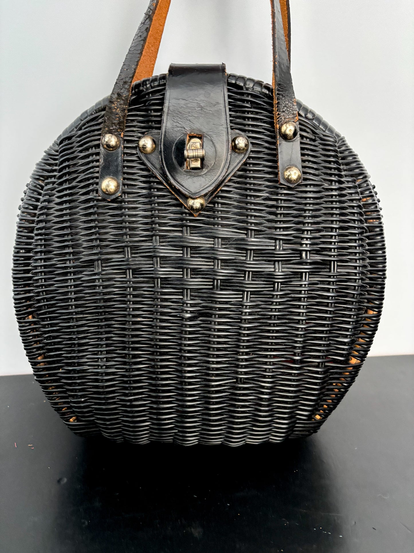 1950s/1960s Black Wicker Handbag