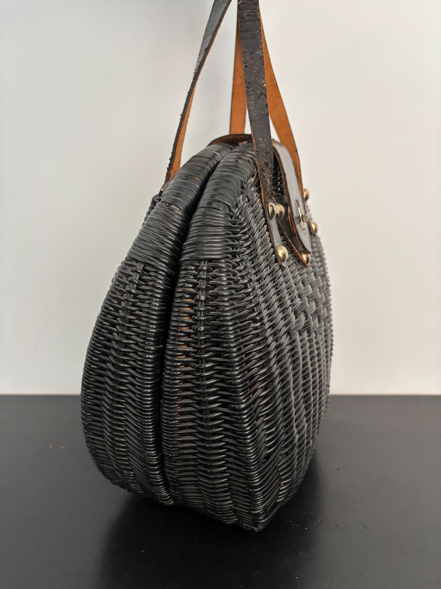 1950s/1960s Black Wicker Handbag