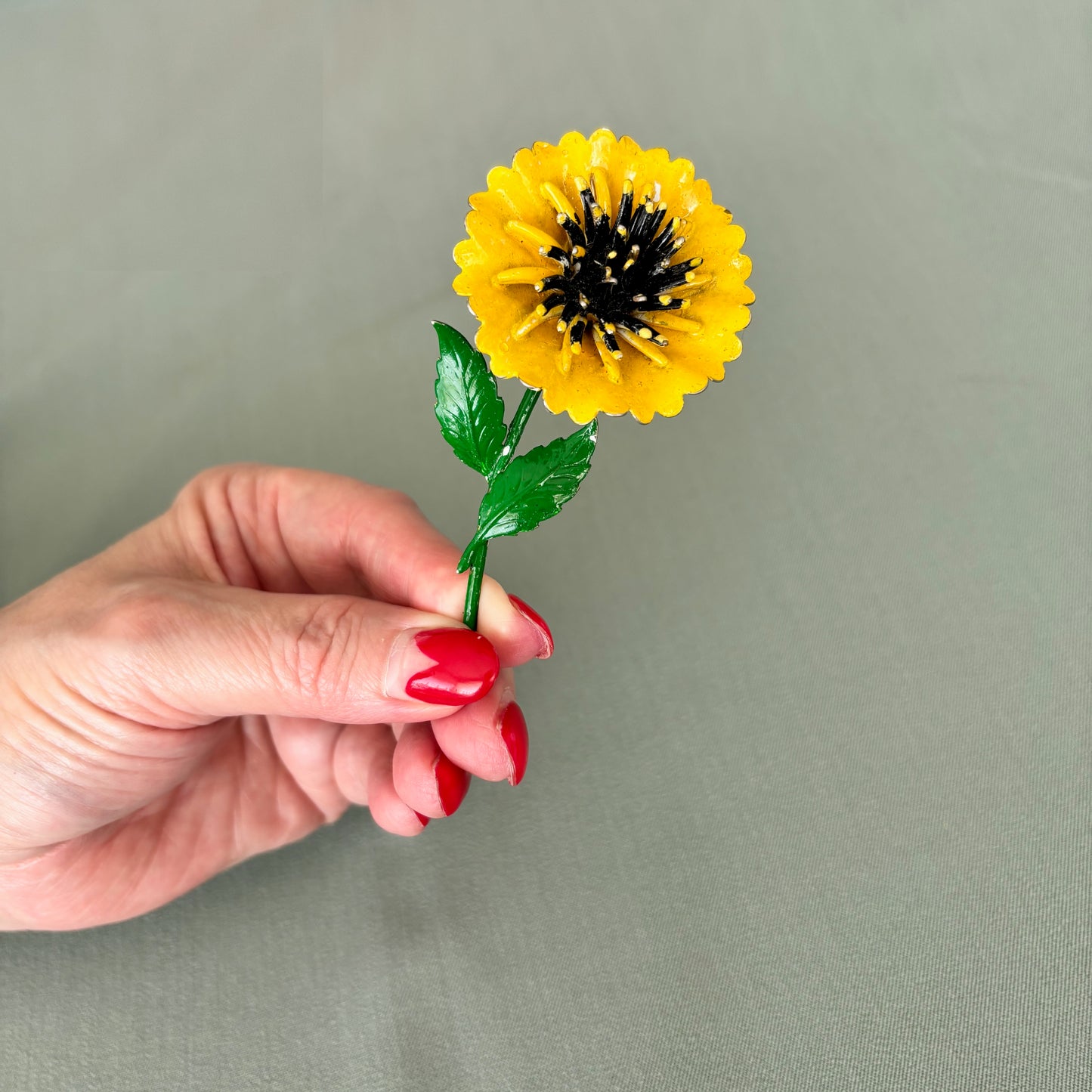 1960s Enamel Sunflower Brooch