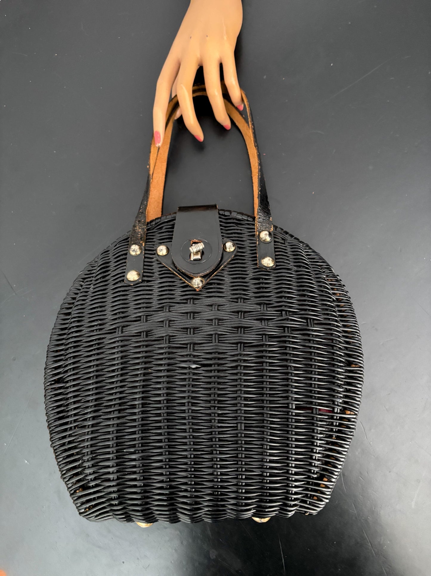 1950s/1960s Black Wicker Handbag