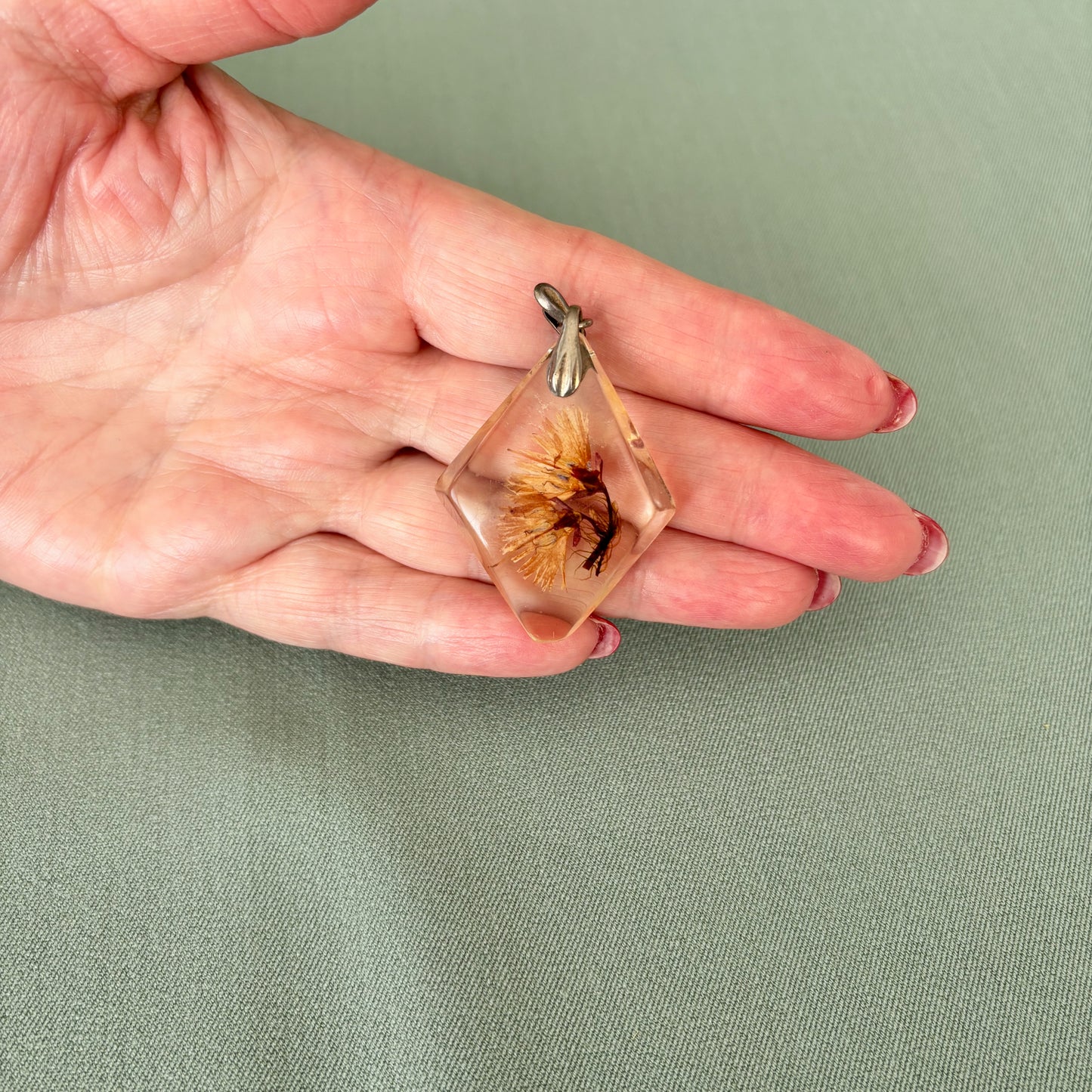 Vintage Perspex Dried Flower Pendant