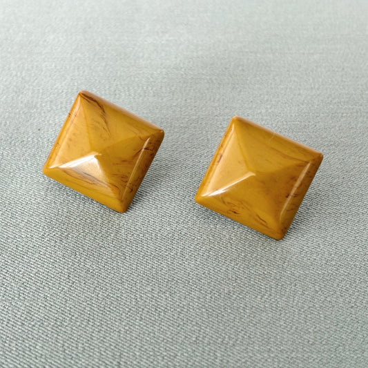 1940s Square Butterscotch Bakelite Screw Back Earrings